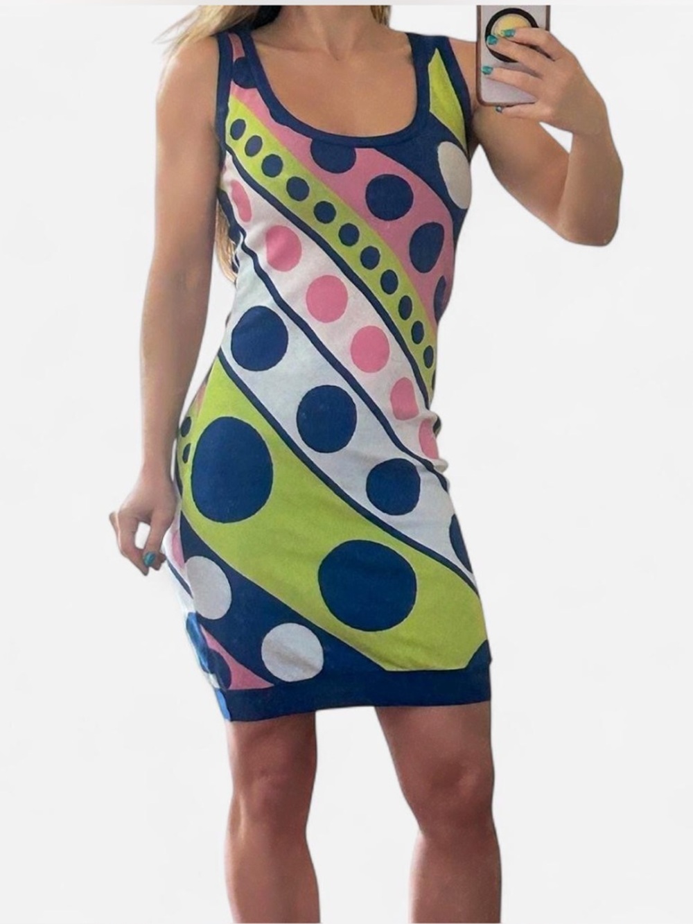 Boutique Moschino 2017 Neon Dot Knit Tank Mini Dress Size 6